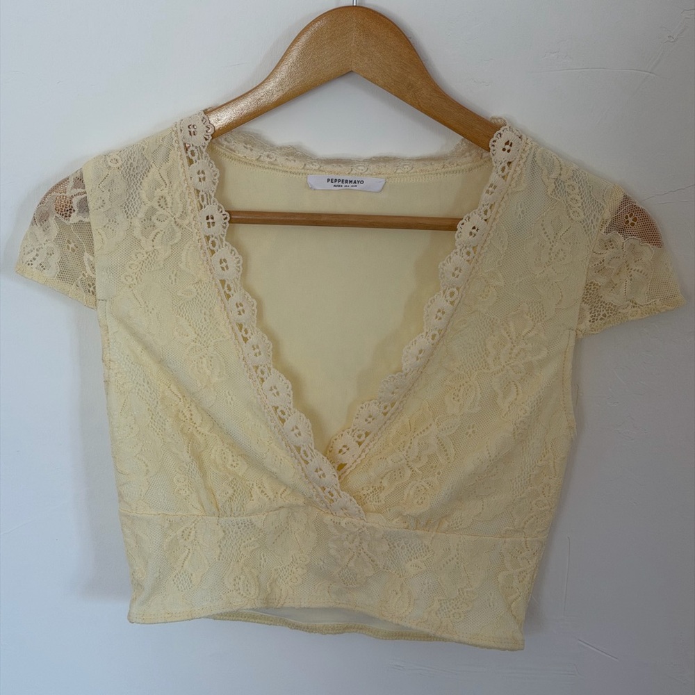Peppermayo Cream Lace Detail Top